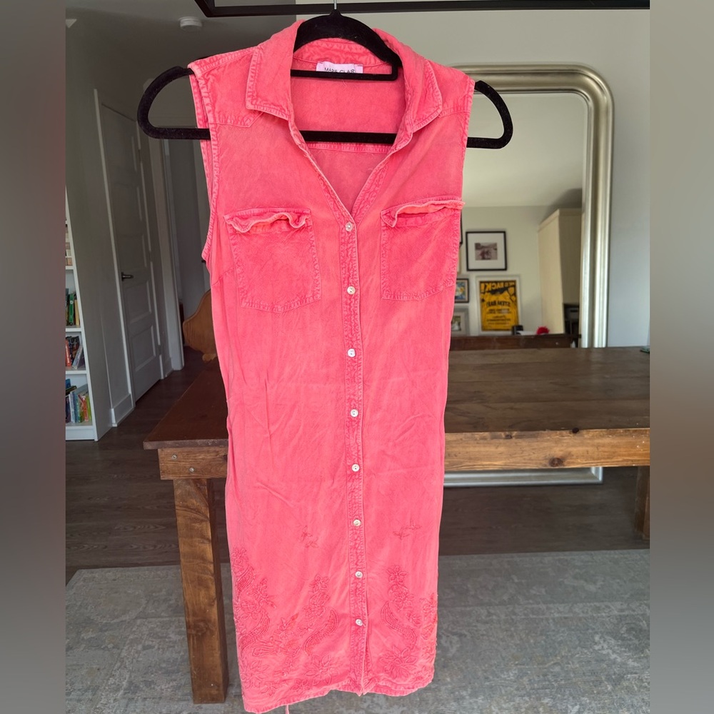 Coral Sleeveless Button-Up Dress